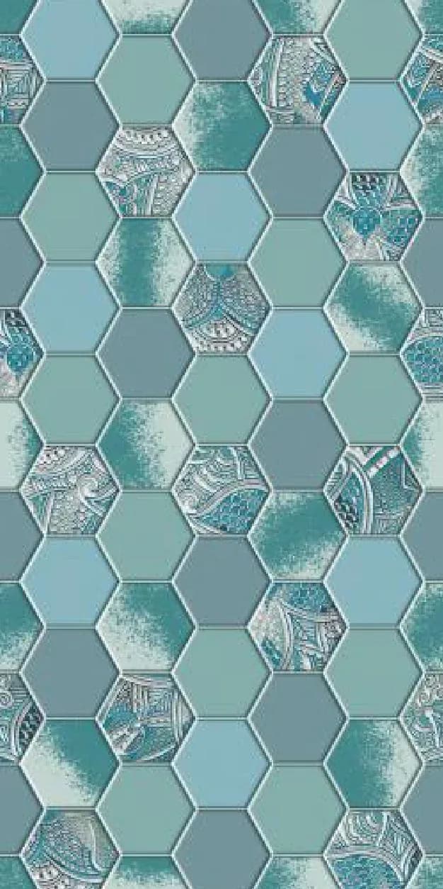 Hexagon Teal Decor — 600 × 1200 mm glossy glazed vitrified tile